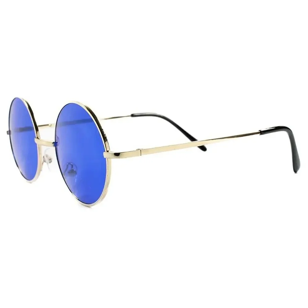 Kiss Blue Lens Round Sunglasses Gold Wire Frame 70s Lennon Retro